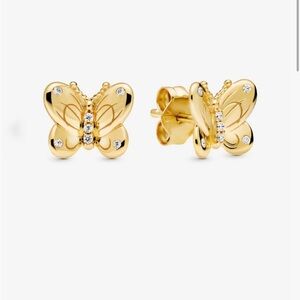 EUC Pandora Gold Butterfly Stud Earrings
